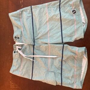 Ezekiel Board Shorts. Size 32. Green Striped pattern